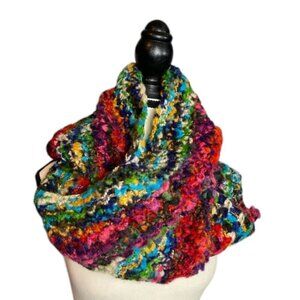 Pretty Persuasions infinity scarf multicolor boho artsy crochet lagenlook gift